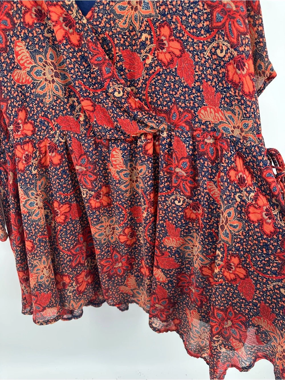 Free People Cottagecore Festival Boho‎ Romantic Chic Red Floral Mini Dress SzM